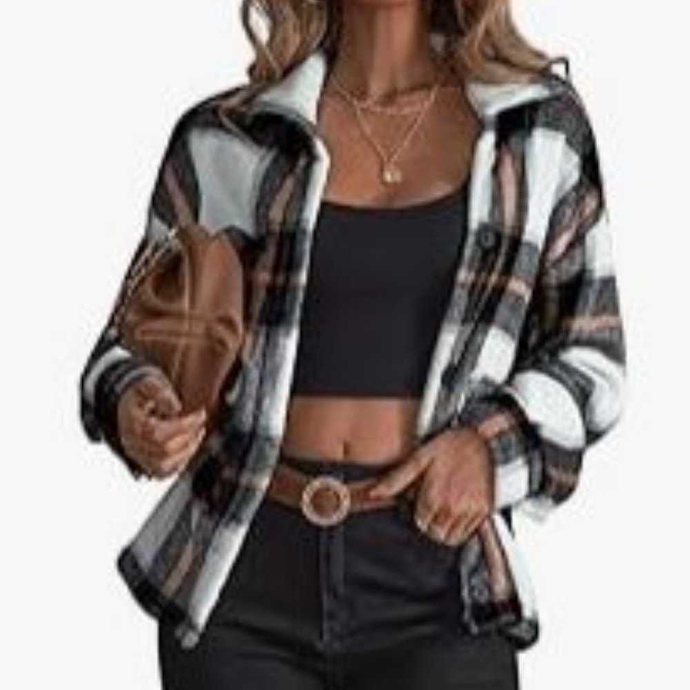Plaid Flannel Shacket Jacket Long Sleeve Button Down